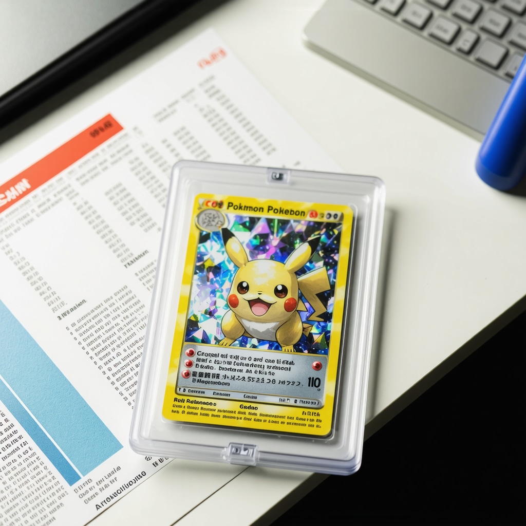 Pristine CGC 10 graded Japanese Pokémon promo card showing holographic texture and graded label with authentication tools on collector's desk