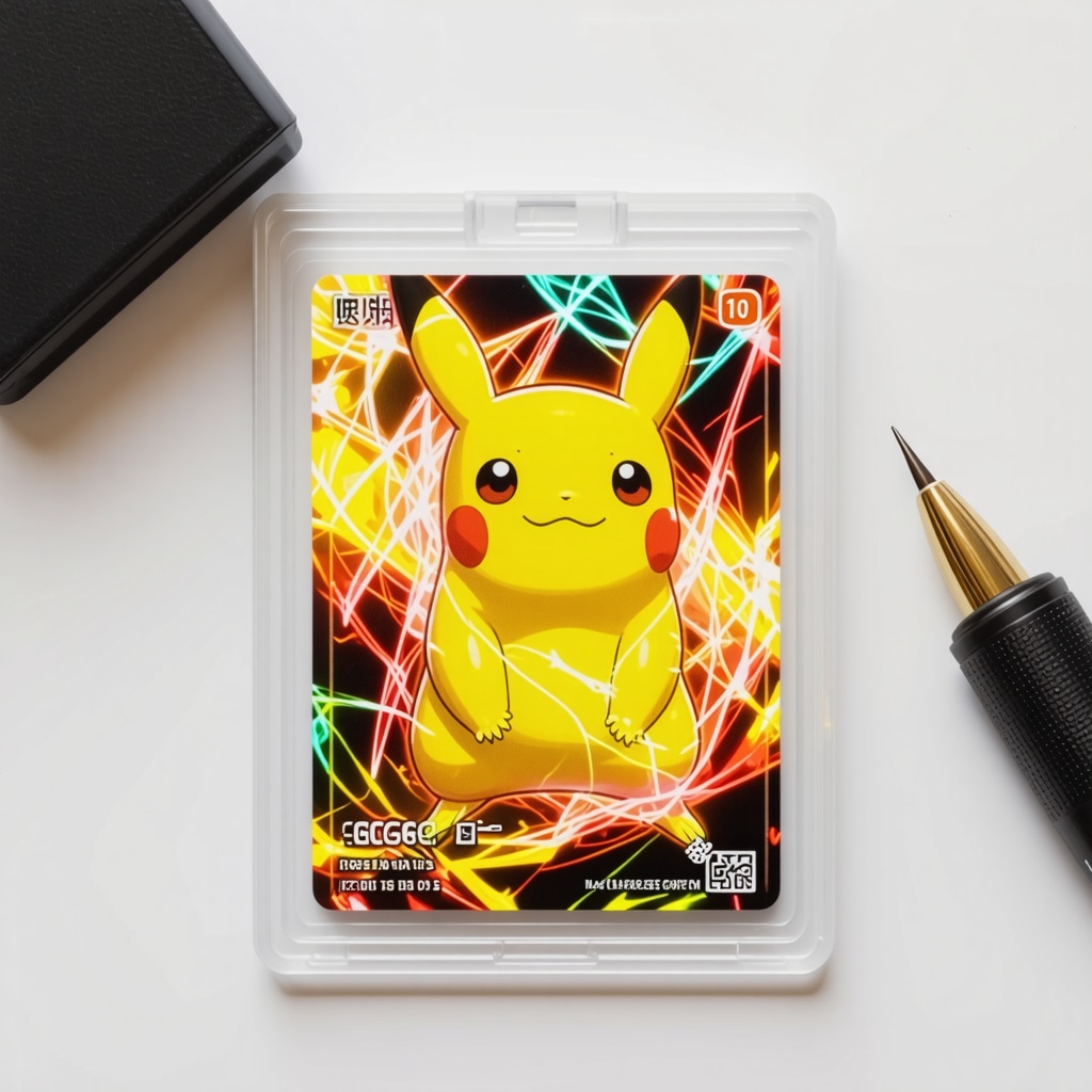 Magnified CGC 10 Japanese promo Pokémon card showing holofoil and print details under UV illumination
