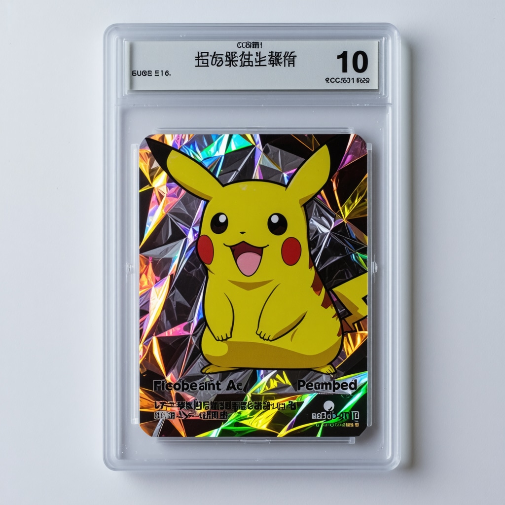 High-resolution ultraviolet light image highlighting intricate foil and holographic details on a CGC 10 Japanese promo Pokémon card