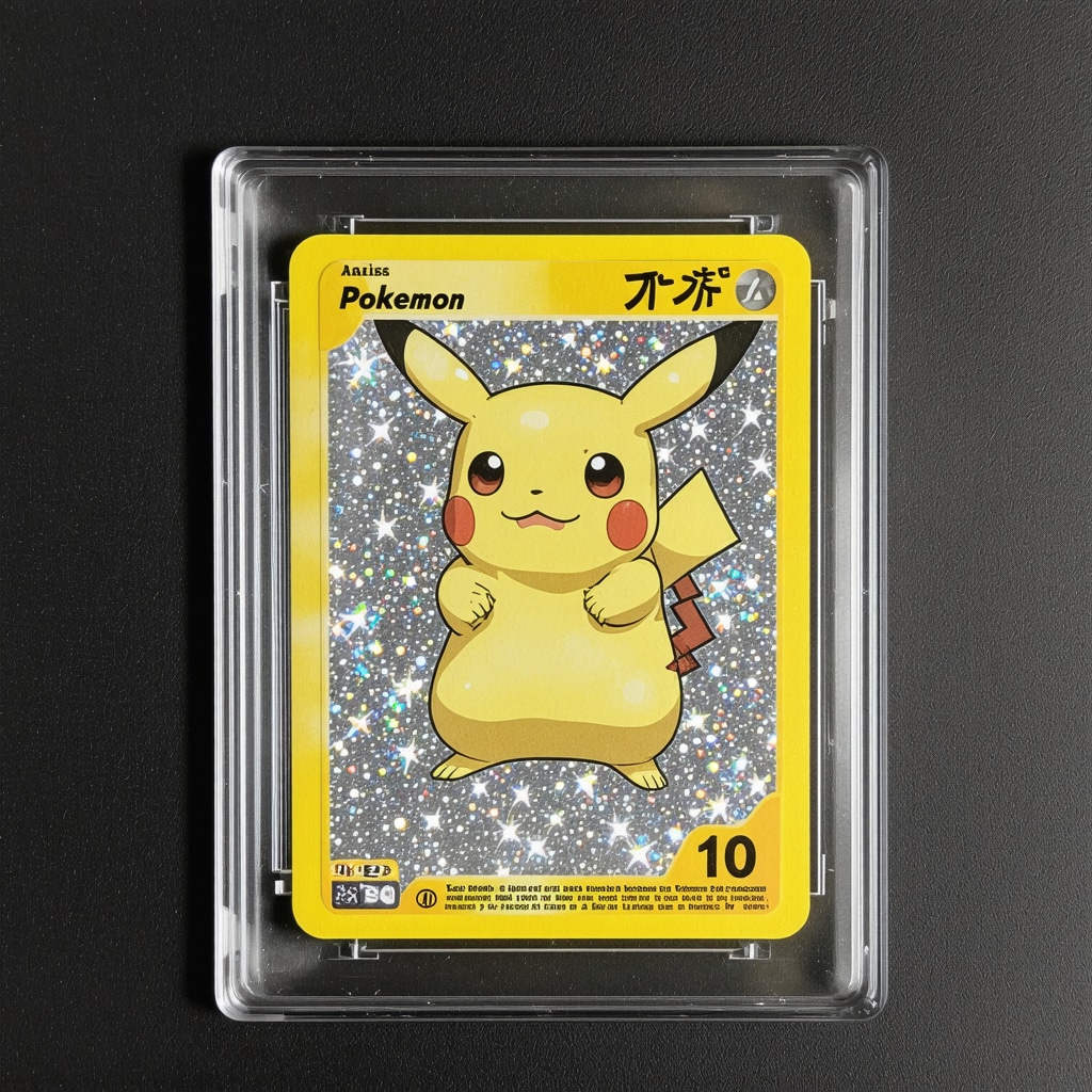 Detailed view of rare CGC 10 Japanese vintage Pokemon card showing holo patterns and print nuances