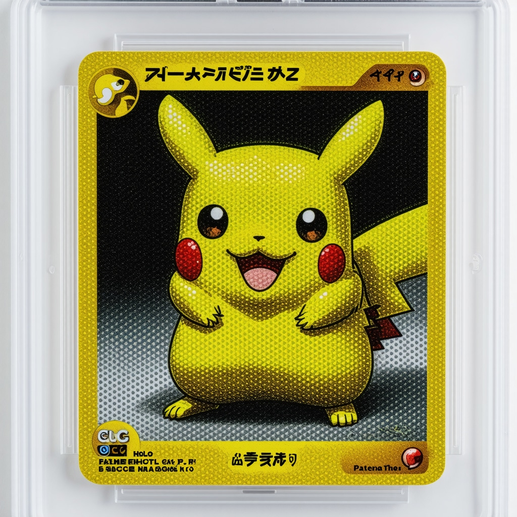 Magnified view of a CGC 10 Japanese vintage Pokémon holo rare card showing microscopic ink dot patterns and holographic layering for authentication
