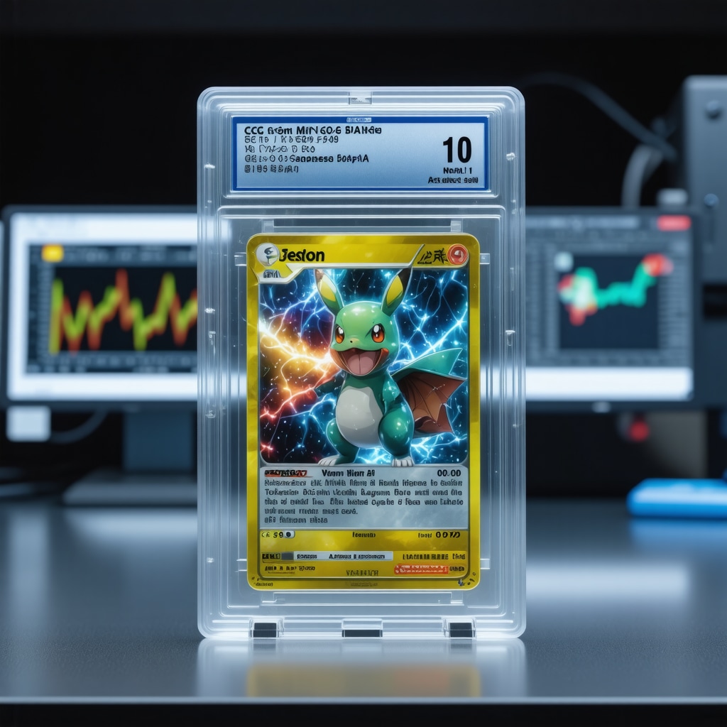 CGC Gem Mint 10 Japanese Pokémon card encapsulated with holographic shine and digital authentication technology background
