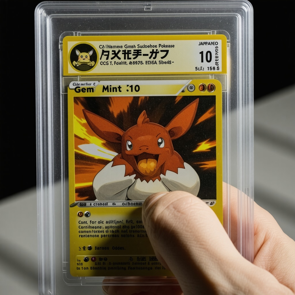 CGC Gem Mint 10 Japanese Pokémon card showing detailed sub-grade scores under bright light with a collector's hand