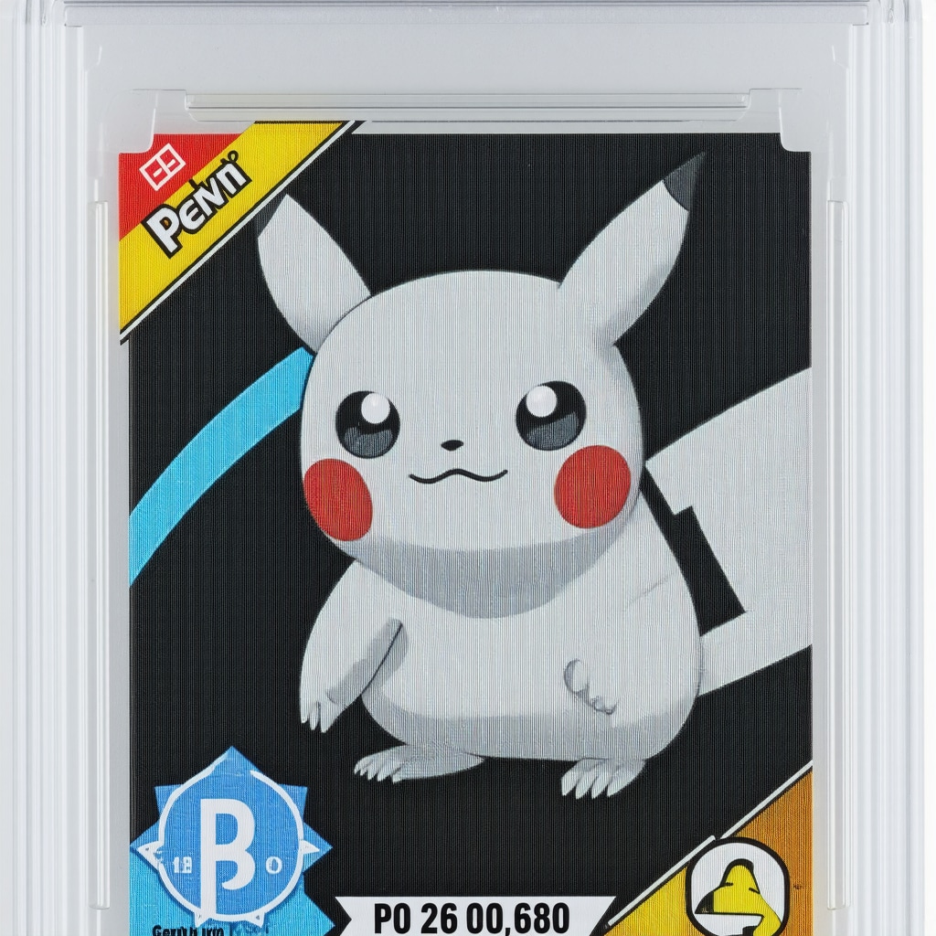 Magnified CGC Gem Mint 10 Japanese Pokémon promo card with holographic and centering details alongside AI and blockchain authentication graphics