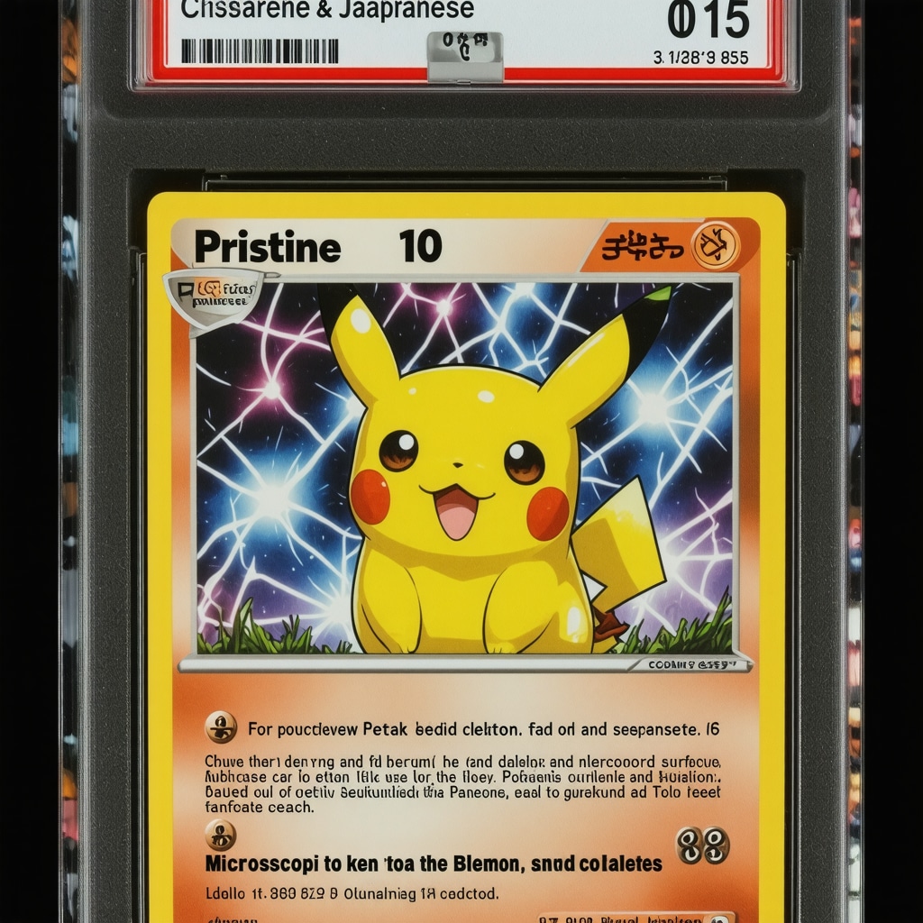 Detailed macro shot of a CGC Pristine 10 graded Japanese Pokémon card slab highlighting surface and label features
