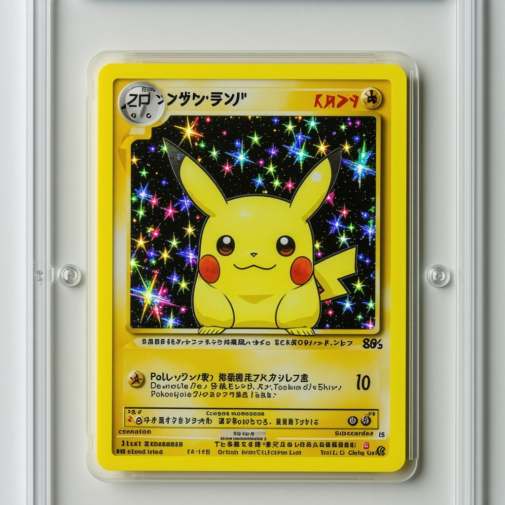 Close-up of a CGC slab showcasing a high-grade Japanese Pokémon card with visible holographic features and subgrade label