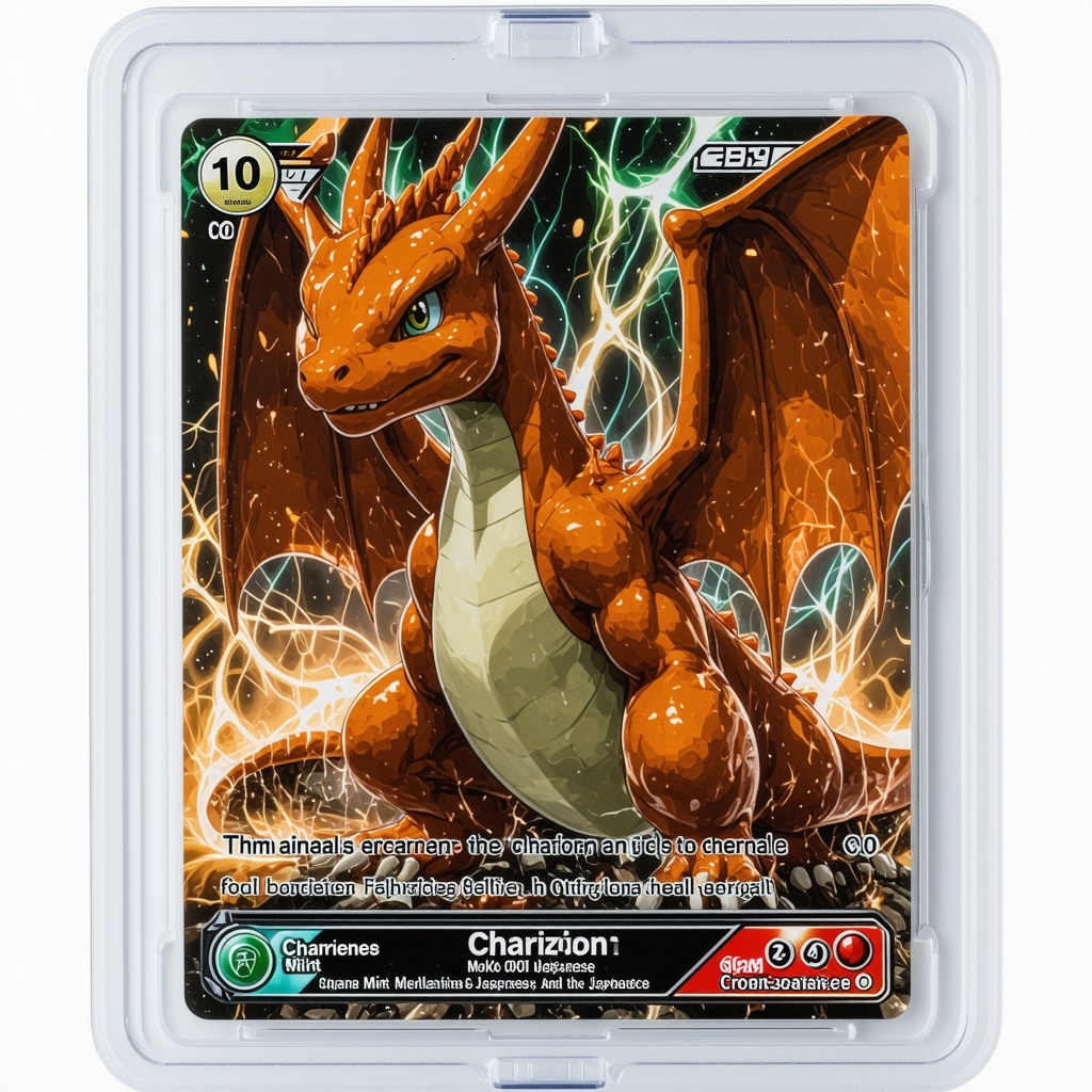 Close-up of CGC Gem Mint 10 graded Japanese WOTC Charizard card highlighting foil and holographic details