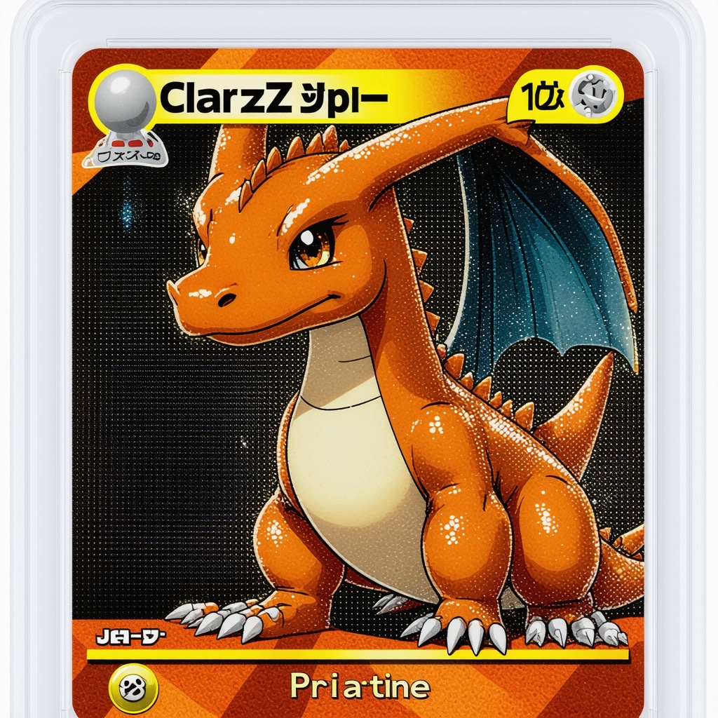 Close-up image of CGC Pristine 10 Japanese Charizard card highlighting halftone dot patterns and holographic foiling under digital microscope