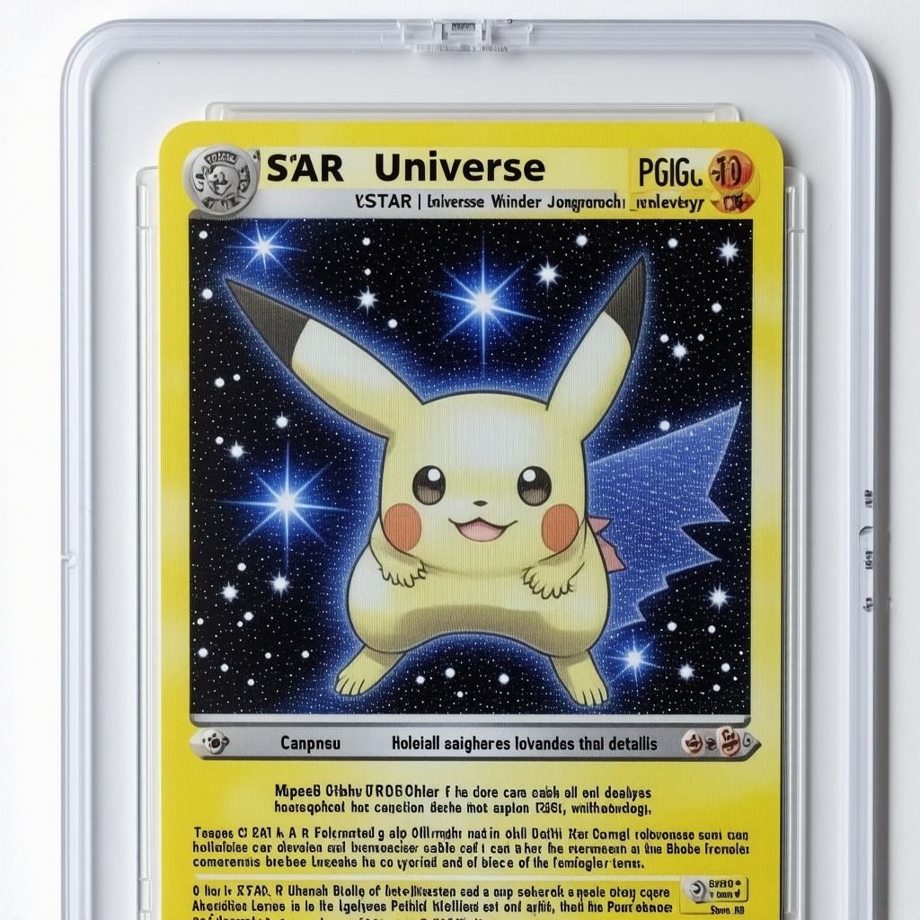 Close-up forensic light analysis revealing holographic and print details on CGC 10 Japanese VSTAR Universe Pokémon card
