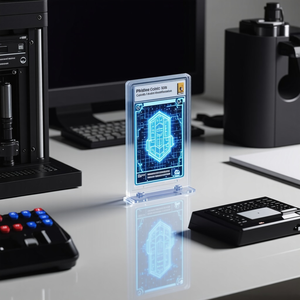 CGC Pristine 10 Japanese promo card with holographic blockchain and forensic analysis visuals