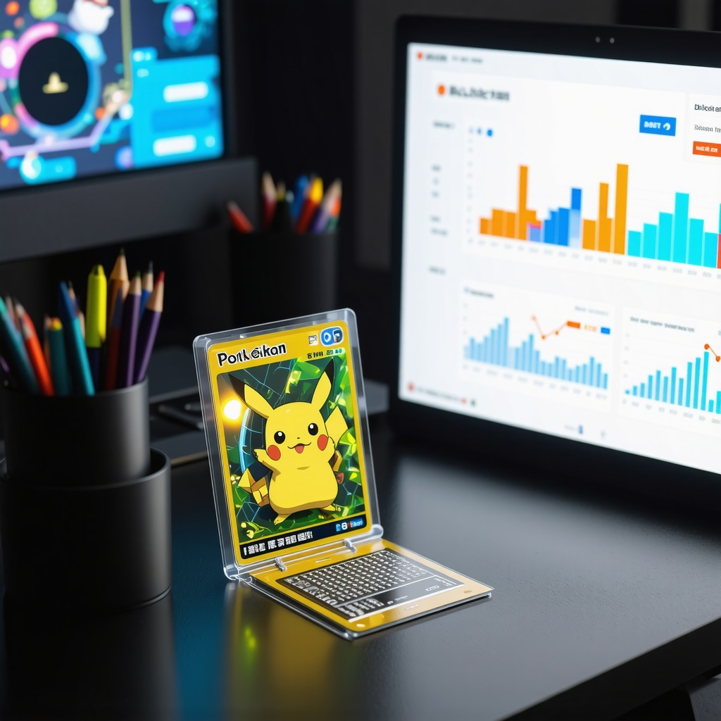 CGC Gem Mint 10 Japanese Pikachu card displayed with holographic AR interface showing provenance and market analytics