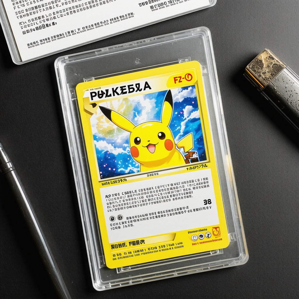 Close-up microscopic view of micro-printing and paper fibers on a CGC graded Japanese Full Art Trainer Secret Rare Pokémon card