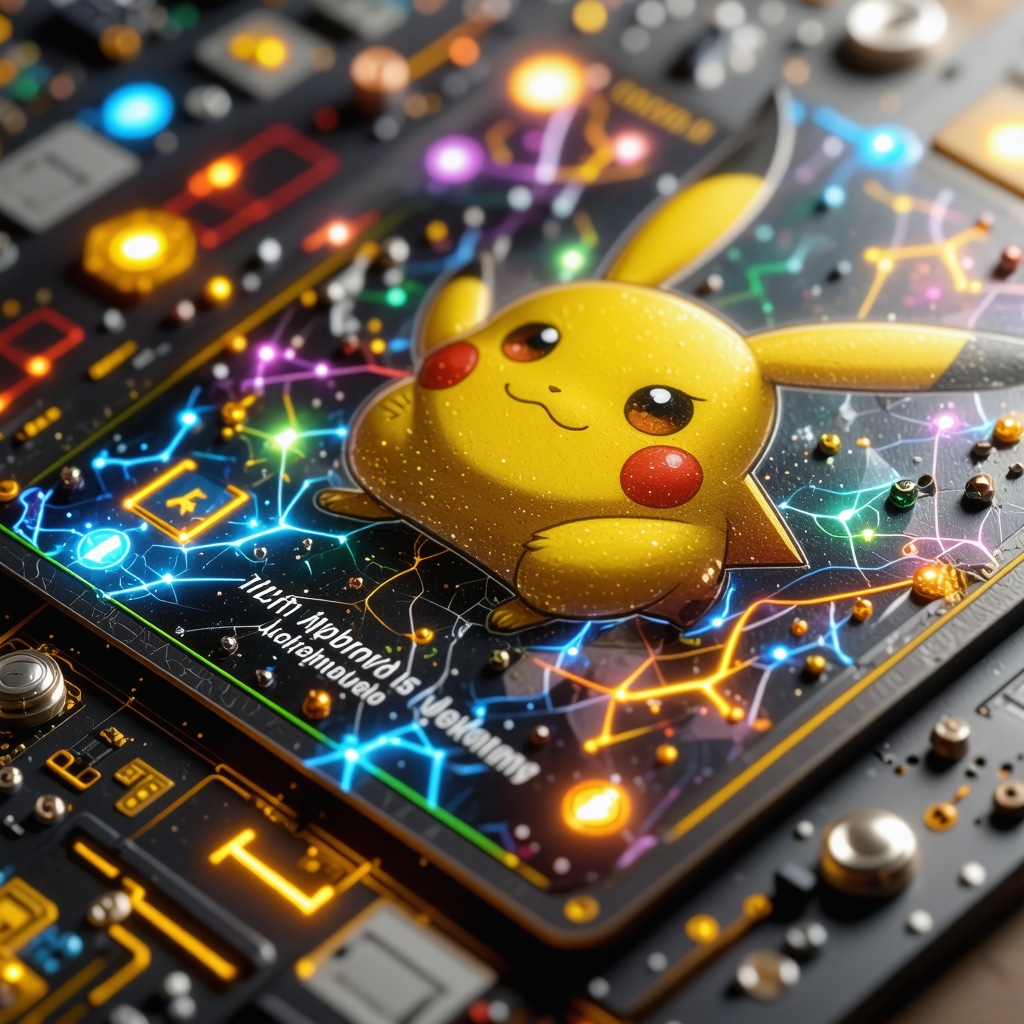 High-resolution microscope image highlighting foil texture and blockchain authentication symbols for Japanese promo Pokémon card
