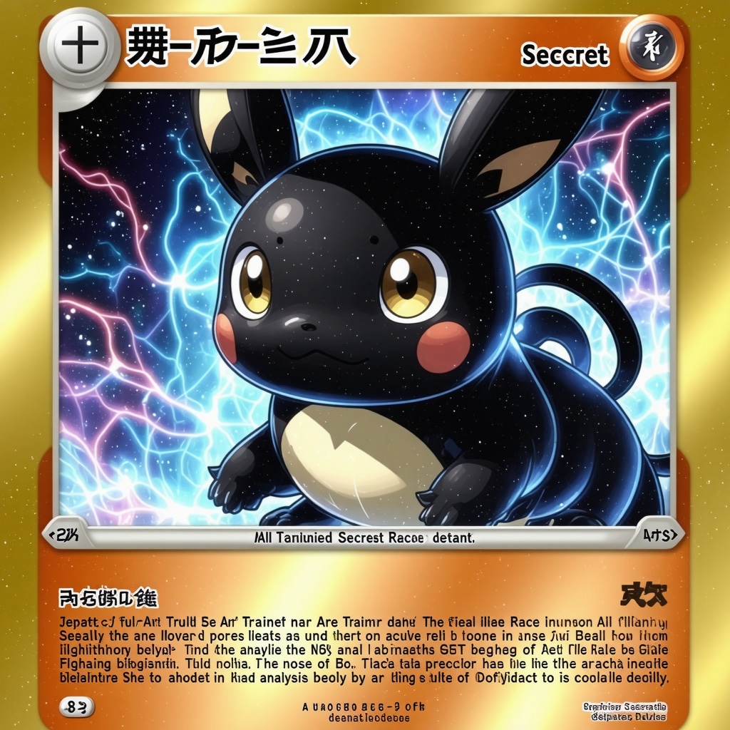Close-up of Japanese Full Art Trainer Secret Rare card showing holographic details with AI data overlay