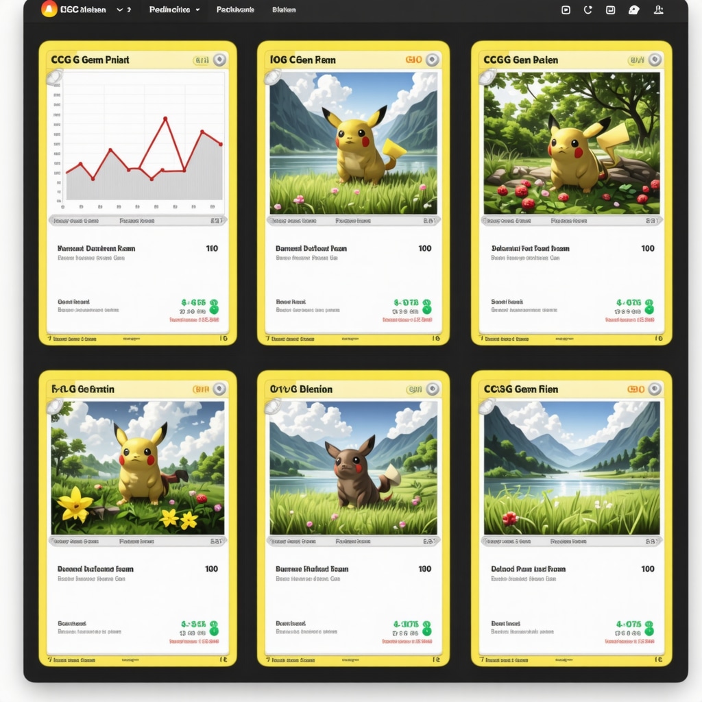 Digital dashboard displaying price charts and blockchain icons for CGC Gem Mint 10 Japanese Pokémon cards