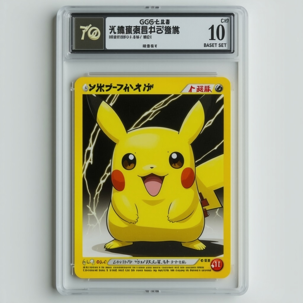 Detailed close-up of a CGC 10 graded Japanese Base Set Pokémon card highlighting surface texture and sharp edges
